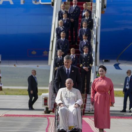 Pope Francis lands in Ulaanbaatar at start of historic visit to Mongolia